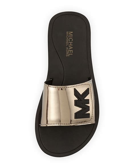 michael kors slide slippers for women silver 9.5 us|michael kors ladies slippers.